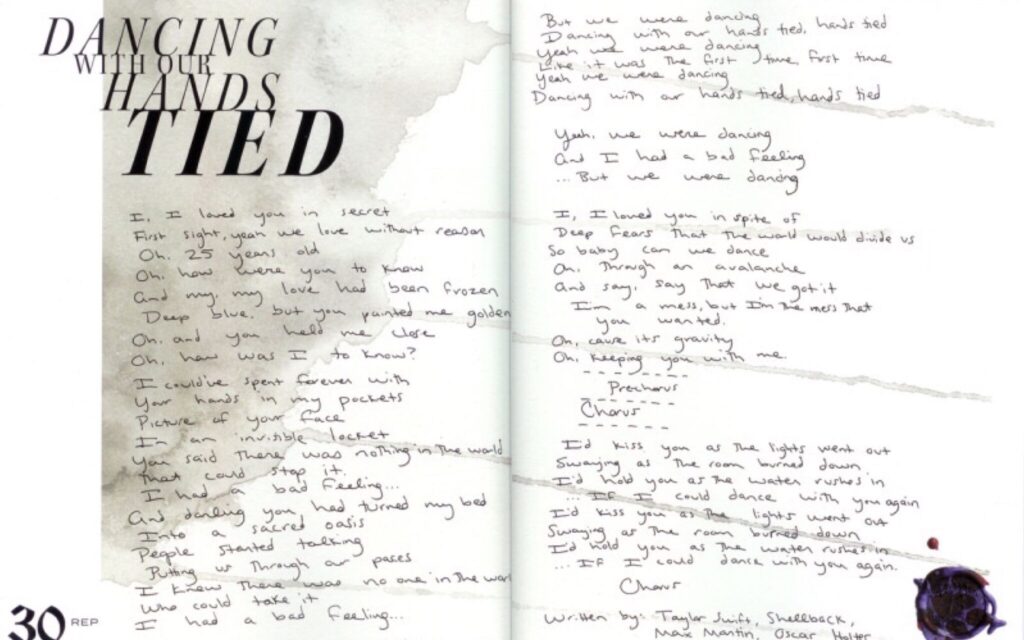 Dancing With Our Hands Tied: Handwritten Lyrics (reputation, 2017)