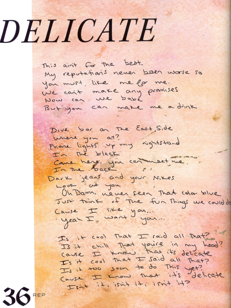 Delicate: Handwritten Lyrics (reputation, 2017)