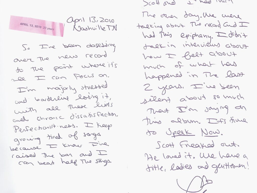 Taylor Swift: Lover Journal - Deciding on the "Speak Now" Album Title (April 13, 2010)