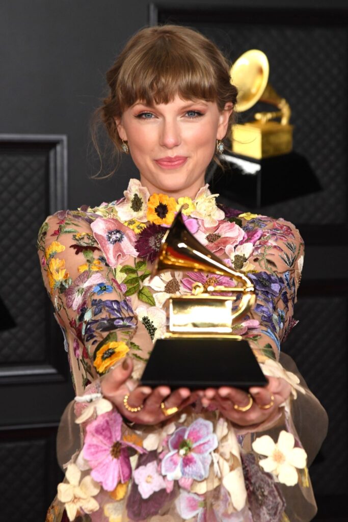 Taylor Swift at the 2021 GRAMMY Awards (Kevin Mazur/Getty Images, 2021)